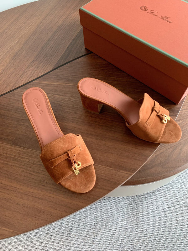 LP 26s Summer Mule Heels 60mm In Caramel Brown Suede