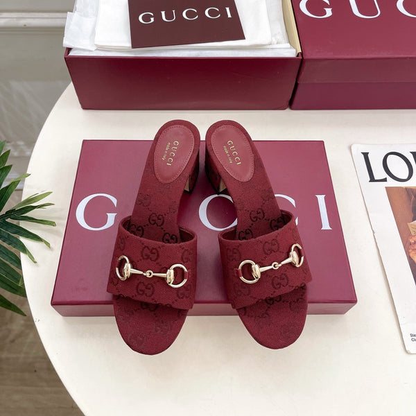 GG 26s Slide Sandal 5.5cm With Horsebit Burgundy Canvas 640298