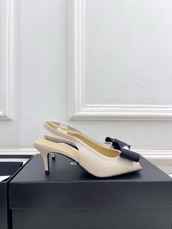 CC 26s Classic Toe High-Heeled Sandals 5.5cm Light Beige Black Canvas 891633