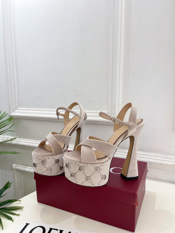 GG Janaya Platform Sandals 15.5cm Pale Taupe Suede 891839