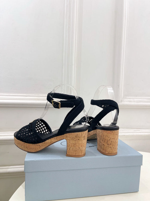Prad Crochet Cork Platform Sandals 7cm Black Crochet 947375