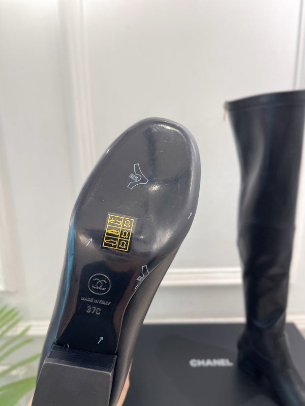 CC 26S Logo Overtheknee Boots 4cm Black Leather 111846