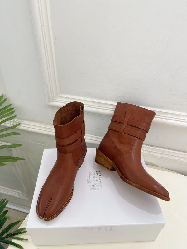 MM Tabi Ankle Boots 4cm Tan Smooth Leather 112288