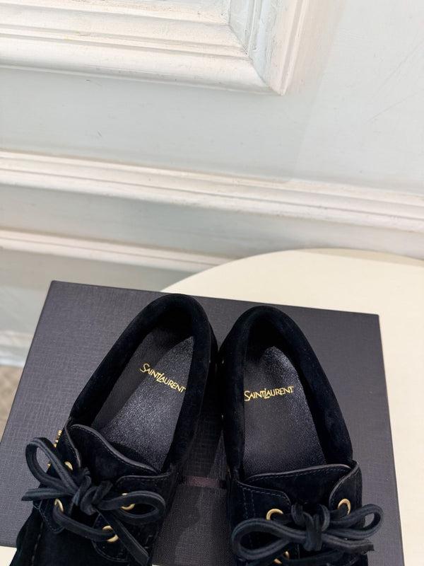 YSL Le Loafer Bateau Boat Shoes Black Suede 112327