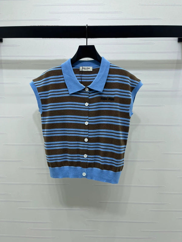 Miumiu 2026 Striped Collared Knit Vest Wool Cashmere 352445