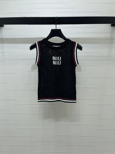 Miumiu 2026 Hollow Vest Black White Pink Wool
