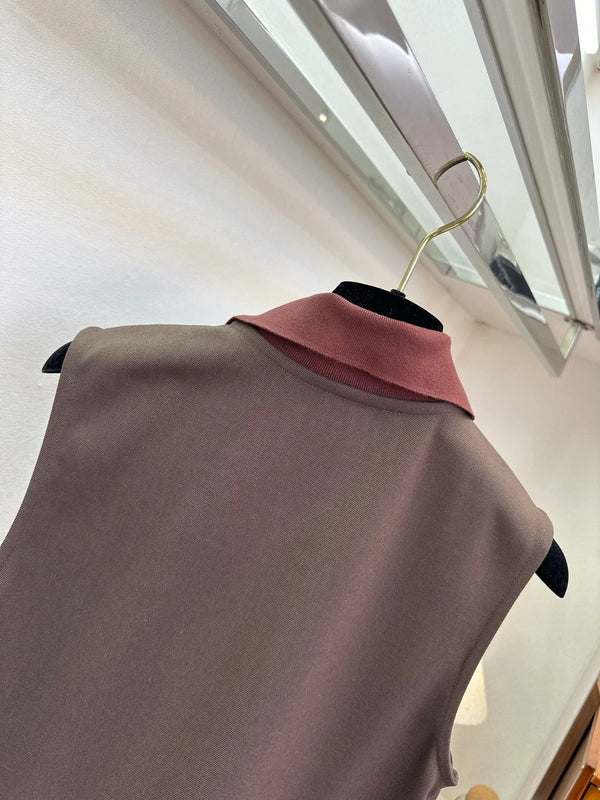 Miumiu 2026 Sleeveless Polo Dress Brown Cotton