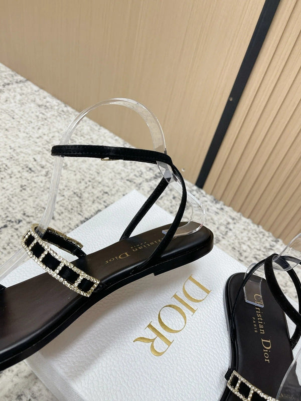 CD 26s Crystal Sandals Black Genuine Leather 643498