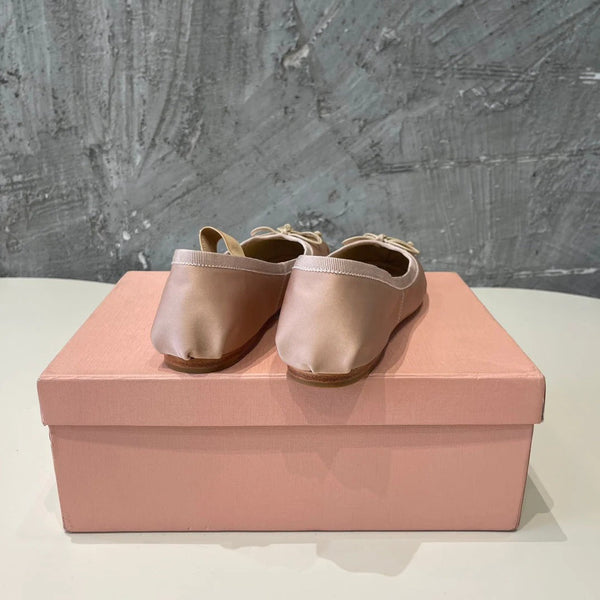 BALLET FLAT SHOES PASTEL PINK COLOR GLOSSY SHEEPSKIN