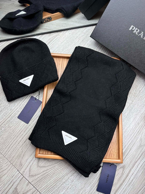 SET SCARF AND HAT IN BLACK WOOL AND RABBIT FUR 397410