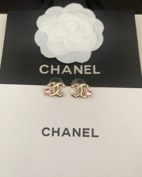 CC Latest Pink Five Pointed Star Gold Earrings
