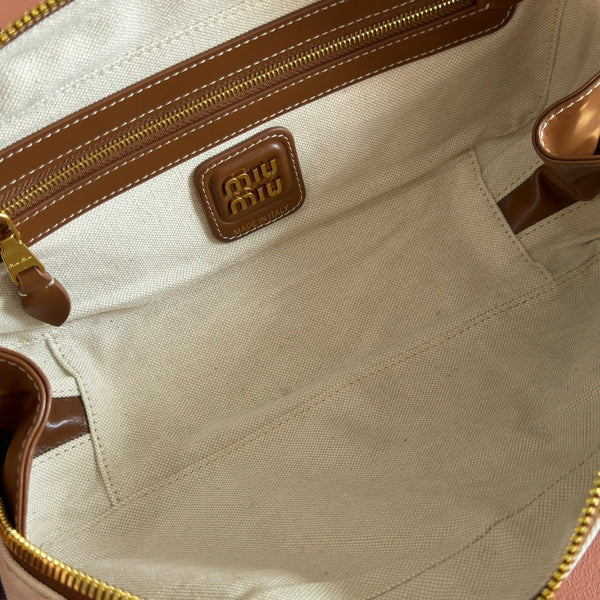BEAU BAG 28 BLUE AND BEIGE STRIPES IN CANVAS AND CALFSKIN