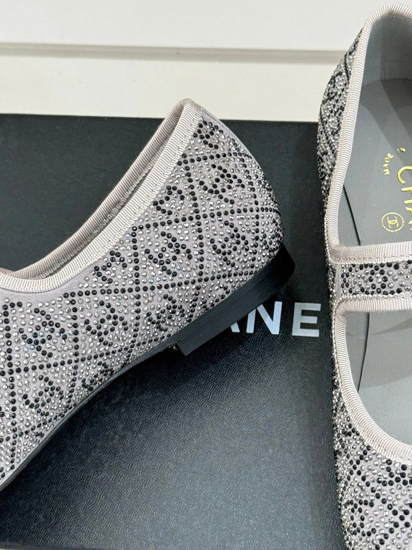 CC Flat Mary Jane 25ss In Grey Embellished With Rhinestones