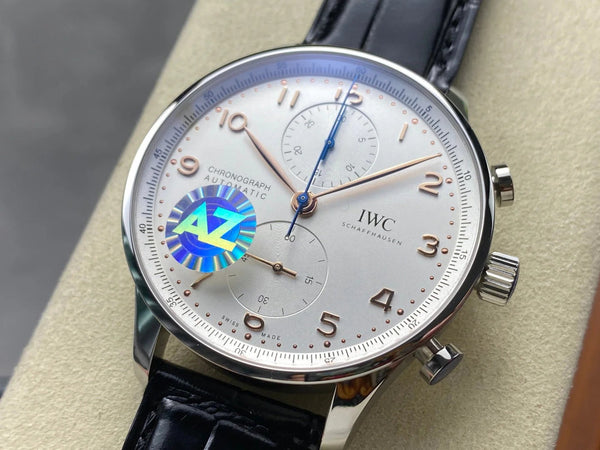 IWC Portuguese 41mm Black Dial Steel Case Pink Gold Numerals Crocodile Leather