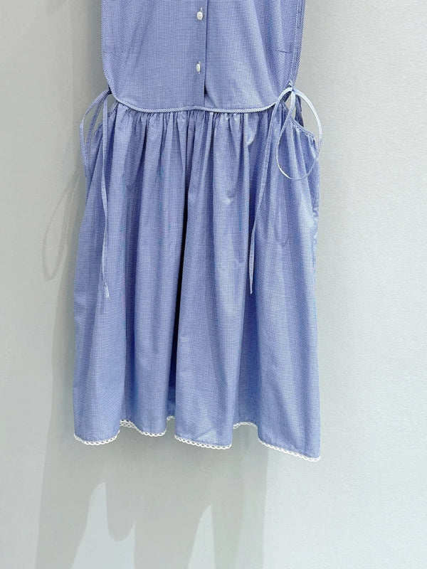 Miu Miu 2026 Plaid Sleeveless Dress Blue Cotton