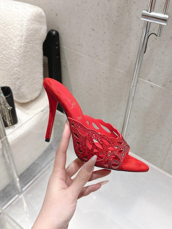 CL 26SS High-Heeled Slippers 100 Red Suede Sheepskin 636693