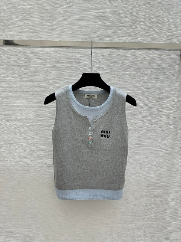Miumiu 2026 Tank Top Blue and Gray Cotton