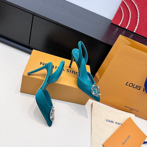 LV 26s Slingback 95 Teal Blue Premium Satin 622441