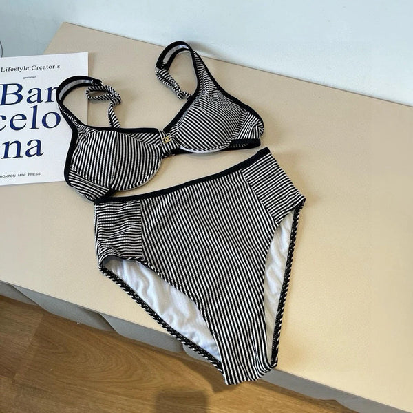 CC BIKINI SWIMSUIT SET IN BLACK AND WHITE STRIPES 599111