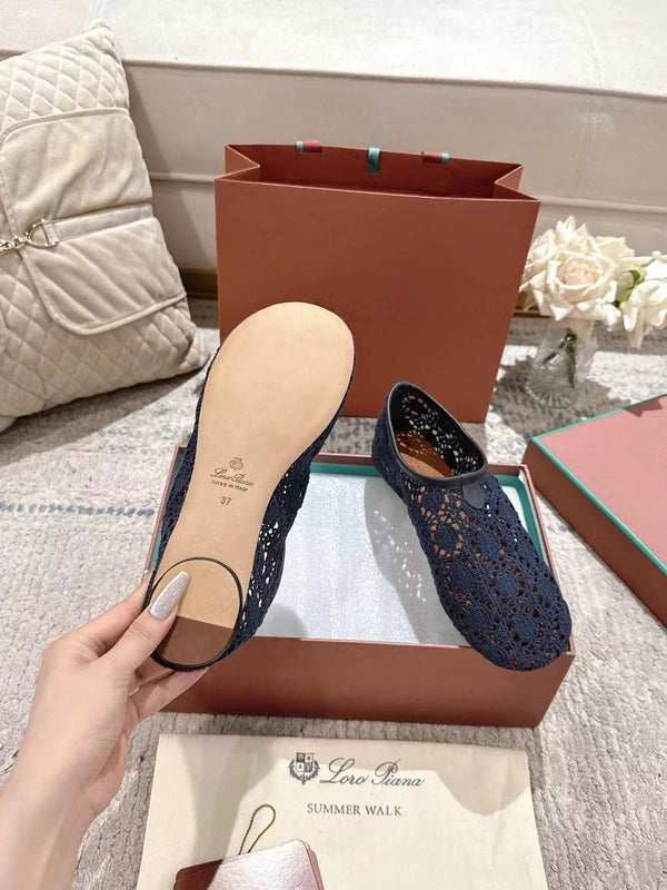 FLAT SHOES 25 IN DARK BLUE MESH FABRIC