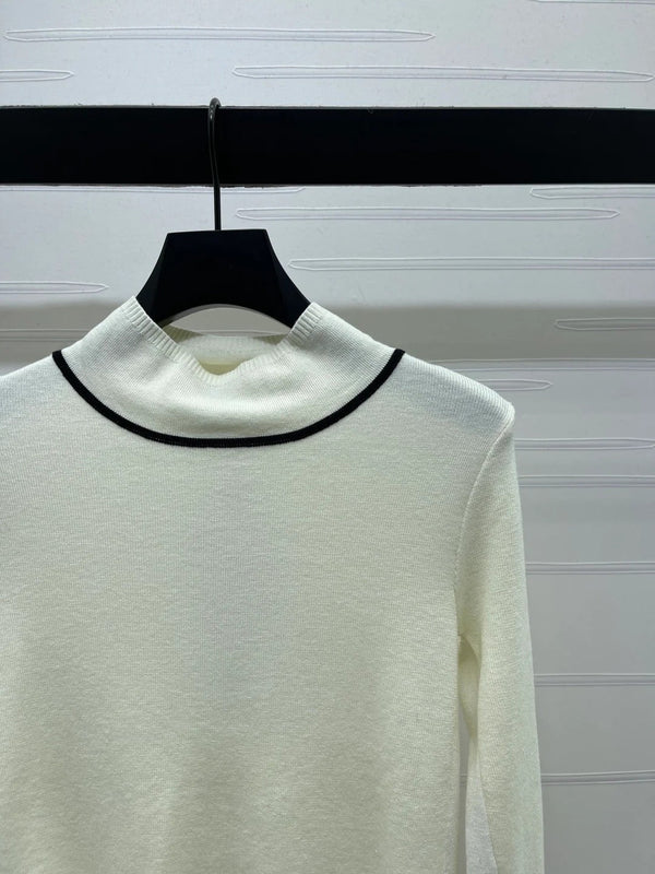 Chanel 2026 High-Neck Base Layer Top Black Cream Pink Wool