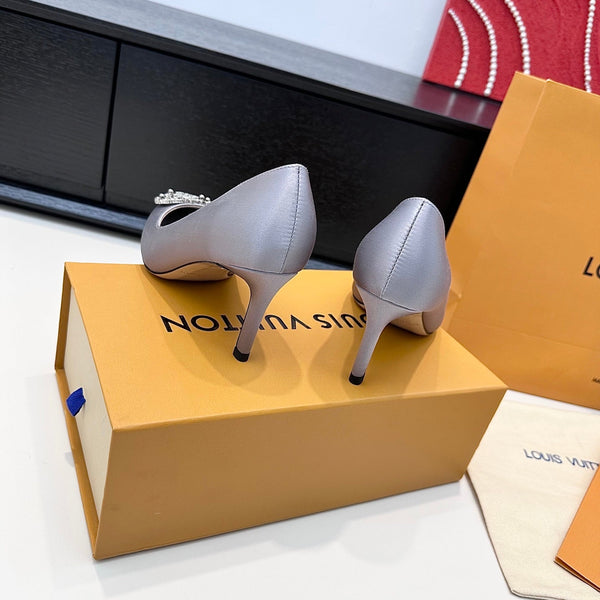 LV 26s Pointed-Toe High Heels 75 Light Lavender Premium Satin 622443
