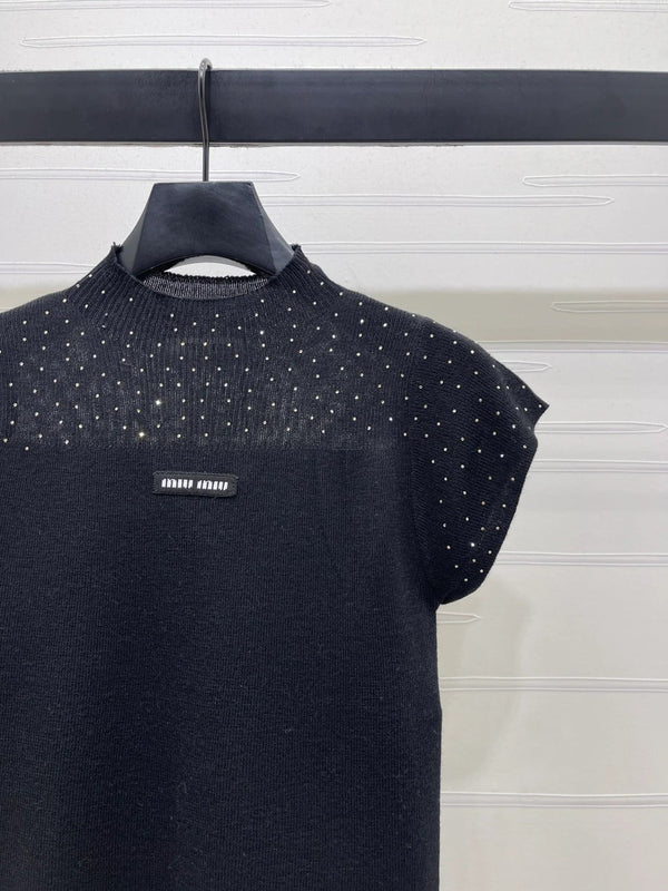 Miumiu 2026 Crew Neck Sheer Knit Short-sleeved Top 352770