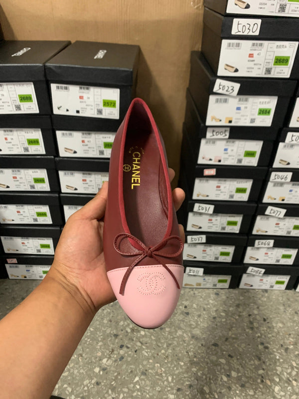 Chanel 2026 Ballet Flat Burgundy Pink Lambskin