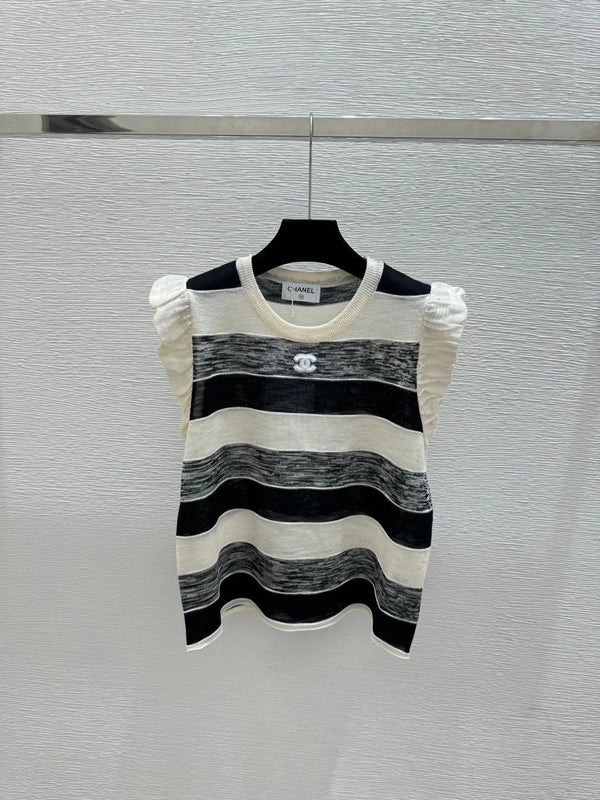 CC 2026 Striped Crew Neck Knitted Vest Tencel 516058