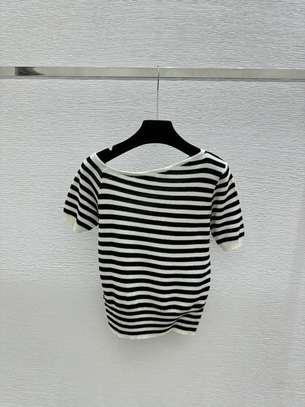 Miumiu 2026 Striped Knit Short-Sleeve Blue and Black Wool Polyester 132745