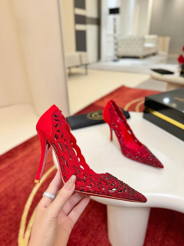 CL 26SS High Heel Pump 100 Red Black Sheepskin 574424