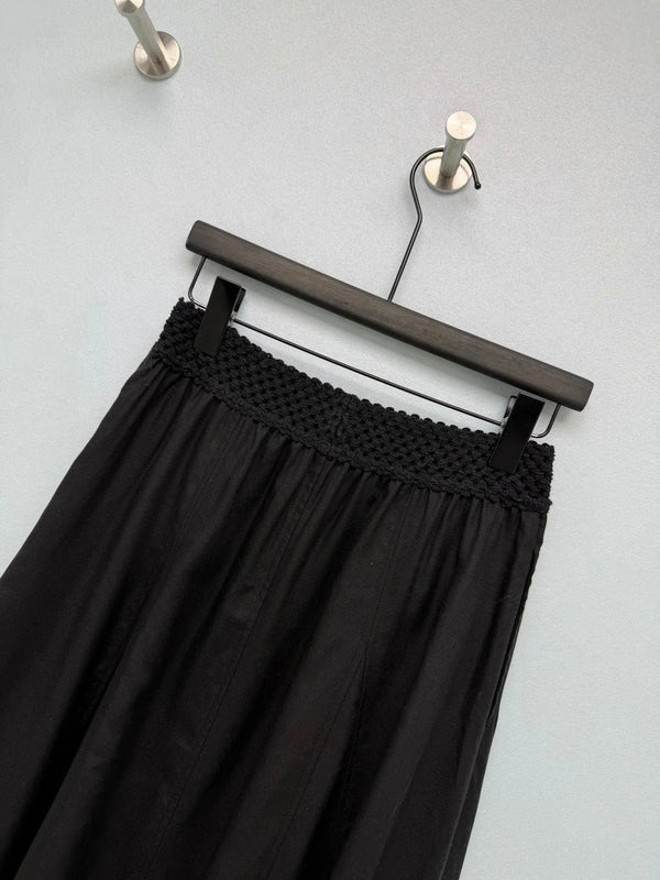 Miu 2026 Midi Skirt with Crocheted Waistband Cotton Tencel 392402