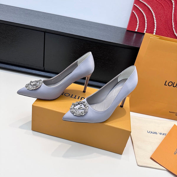 LV 26s Pointed-Toe High Heels 95 Light Lavender Premium Satin 622444