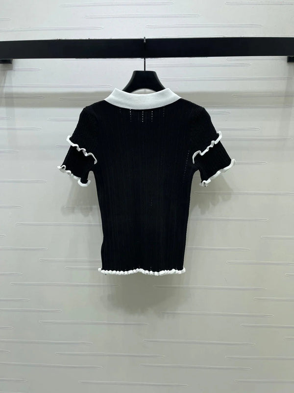Miu 2026 Knitted Polo Shirt With Black Bow Wool Cashmere 414394