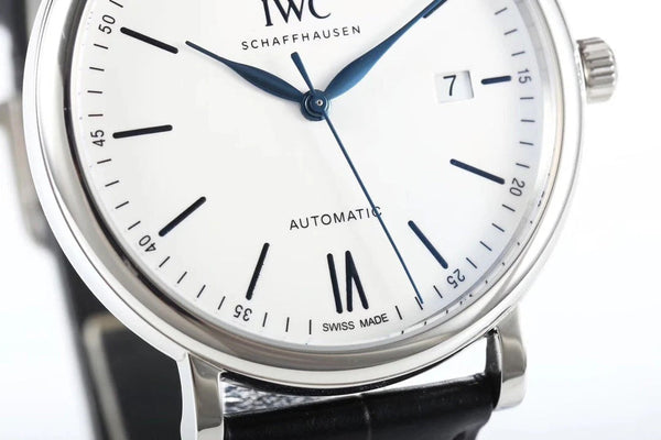 IWC Portofino 40mm White Dial Blue Numerals Black Crocodile Leather