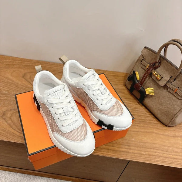 HM 26ss Sneakers White Beige Cowhide Fabric 638565