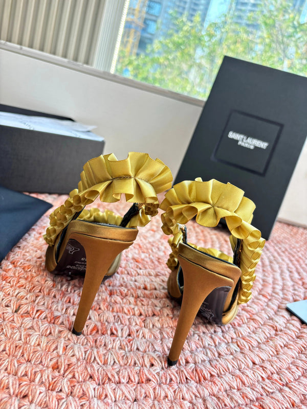 YSL 26ss Slingback Shiny Gold Silk Leather 648839