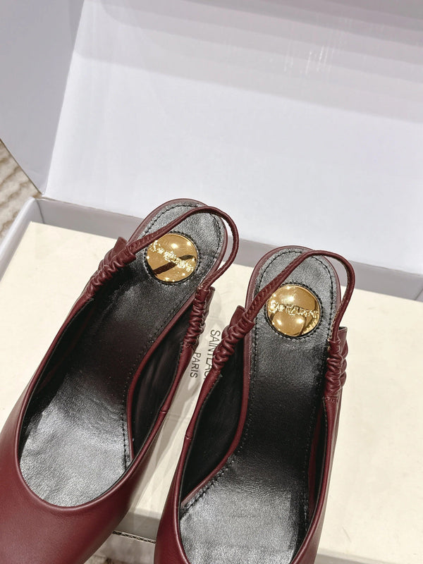 YSL 26ss Slingback 75 Burgundy Sheepskin 654720