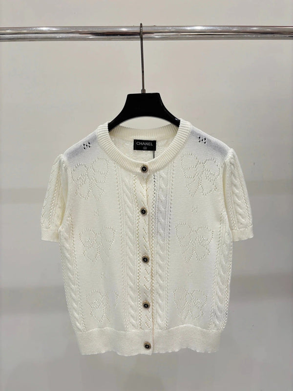 Chanel 2026 Short-Sleeved Top with Bow Tie Cotton 394741