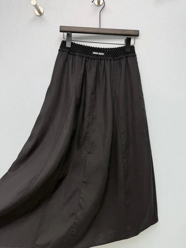 Miu 2026 Midi Skirt with Crocheted Waistband Cotton Tencel 392402