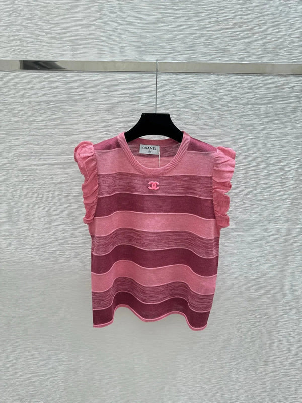 CC 2026 Striped Crew Neck Knitted Vest Tencel 516058