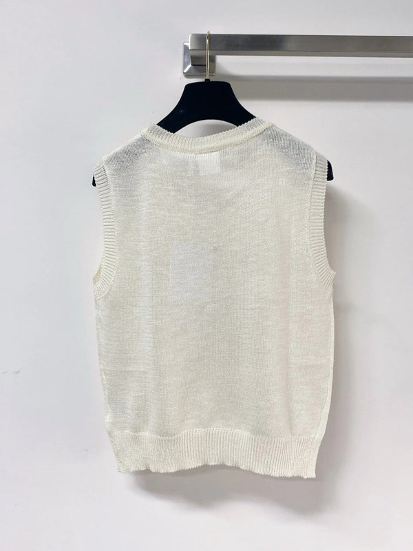 CD 2026 Sleeveless Knit Vest Bow Applique White Tencel 463559