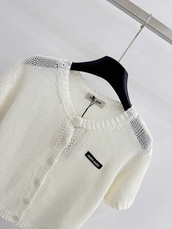 Miu 2026 Short Knit Cardigan White Wool 396496