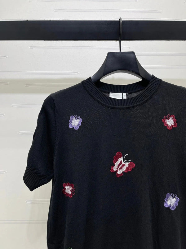 CD 2026 Embroidered Butterfly Knit Short-Sleeve T-Shirt Cotton 422553