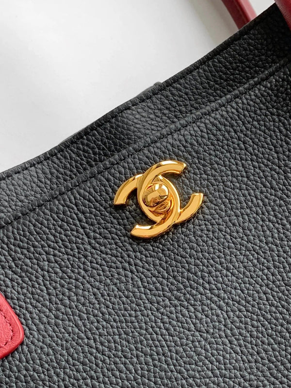 CC 2026 Shopping Bag Black mix Burgundy Calfskin