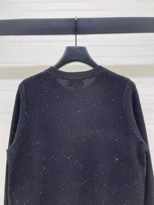 Chanel 2026 Sequined Crew Neck Knit Cardigan Silk Wool