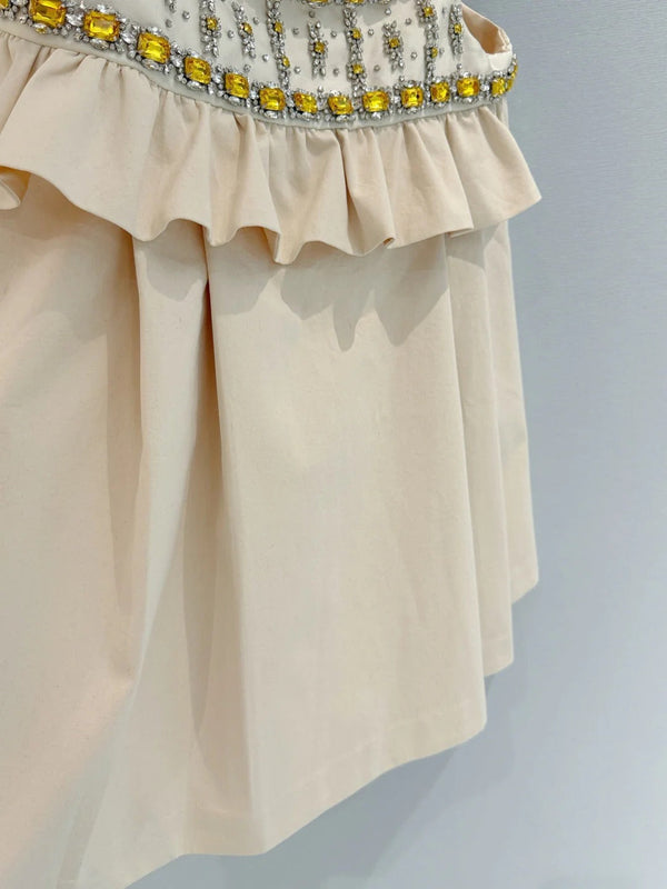 Miu 2026 Diamond-Embellished Dress Beige Cotton 444928