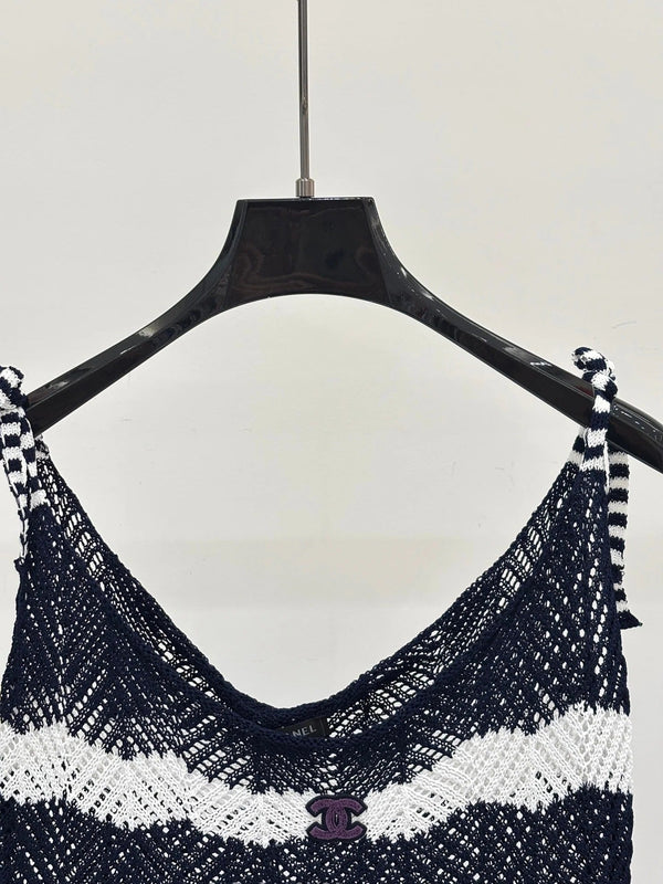 Chanel 2026 Camisole and Long Skirt Navy Blue White Wool 394716