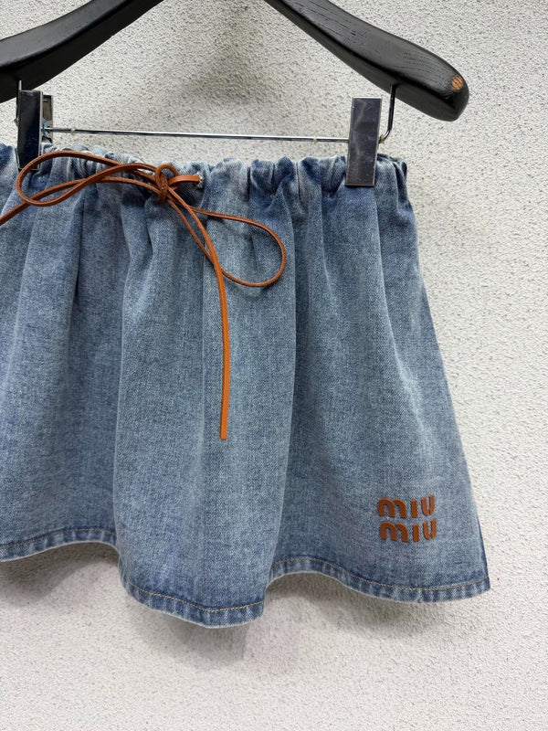 Miu 2026 Denim Midi Skirt Blue Cotton 384244