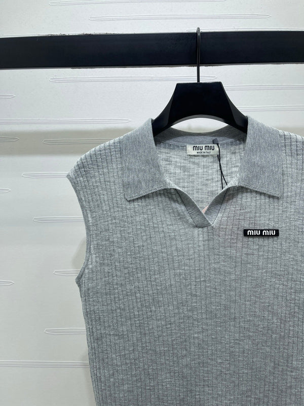 Miumiu 2026 Sleeveless Shirt White Gray Blue Pink Wool